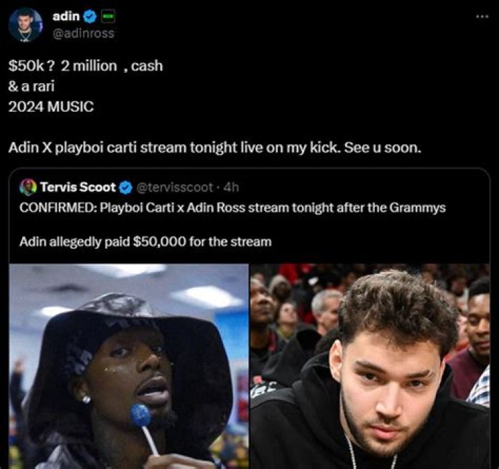 Adin Ross Says Playboi Carti Stream Sequel Probably Won't Happen