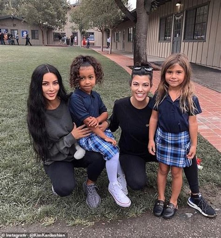 Kim and Kourtney Kardashian Look Like Totally Normal Moms (in Yeezys) Taking North and Penelope Back to School